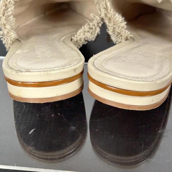 Schutz size 6.5 B Beige Frayed Mules Gold‎ tan canvas Buckle Womens - Picture 10 of 13